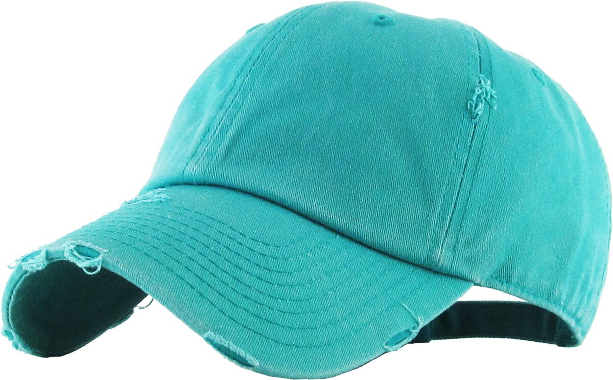 Pigment Washed Turquoise Distressed Vintage Baseball Cap Front Side View